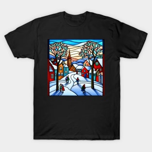 Stained Glass Christmas Village T-Shirt